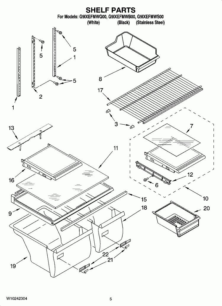 SHELF PARTS Diagram and Parts List for G9IXEFMWB00  Whirlpool Refrigerator