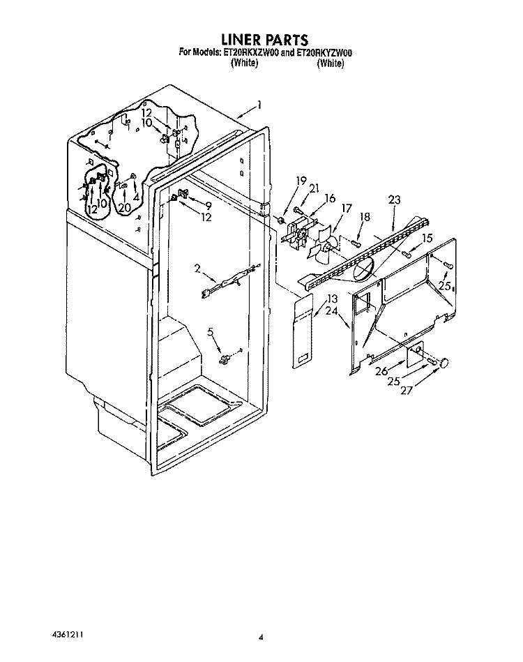 LINER Diagram and Parts List for ET20RKXZW00  Whirlpool Refrigerator