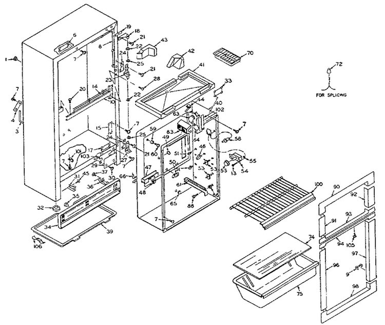 Cabinet Parts Diagram and Parts List for 106S12D1  Kenmore Refrigerator