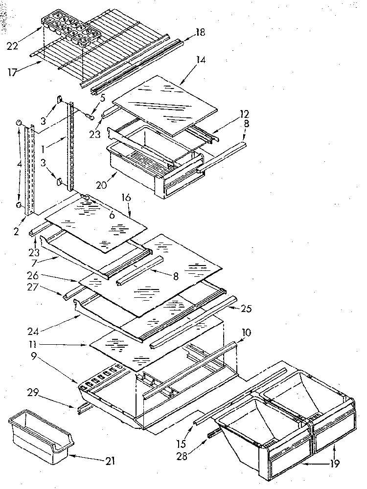 Shelf Diagram and Parts List for ET20GKXSG01  Whirlpool Refrigerator
