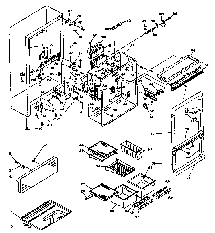 Refrigerators Cabinet Parts Diagram and Parts List for 106U14GL1  Kenmore Refrigerator