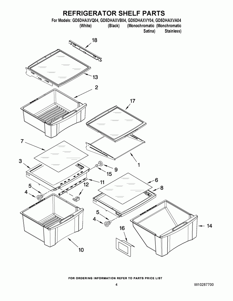 REFRIGERATOR SHELF PARTS Diagram and Parts List for GD5DHAXVB04  Whirlpool Refrigerator