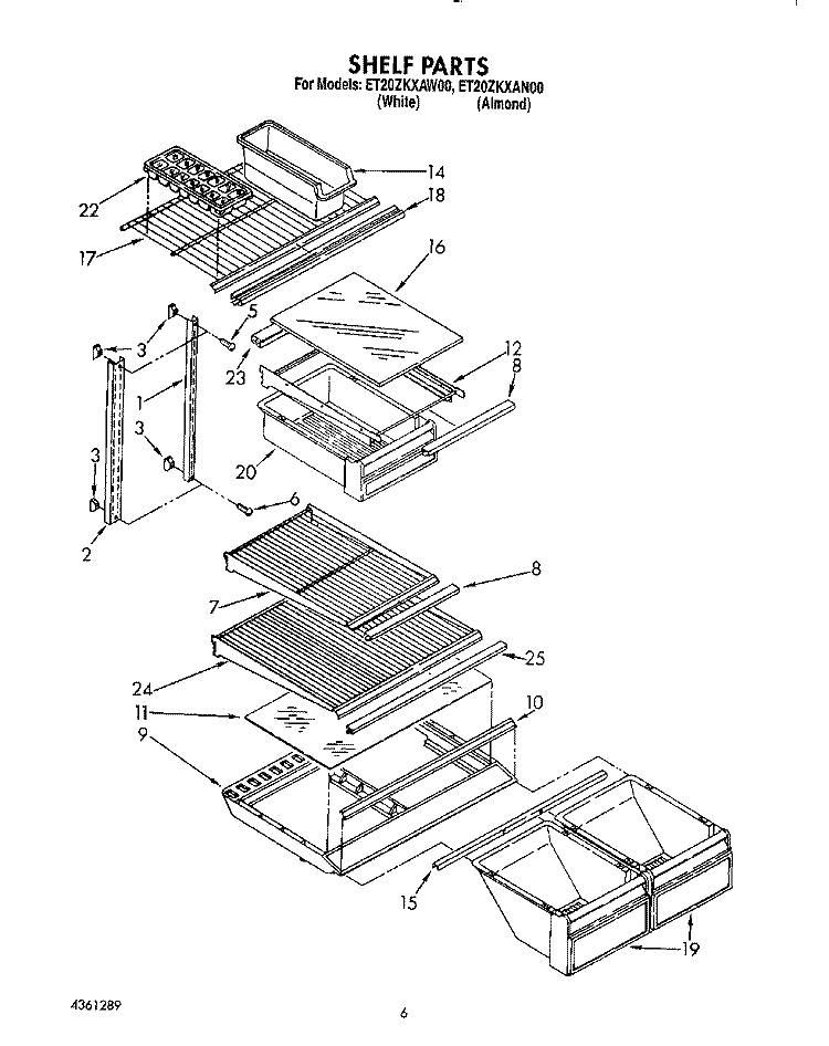 SHELF Diagram and Parts List for ET20ZKXAN00  Whirlpool Refrigerator