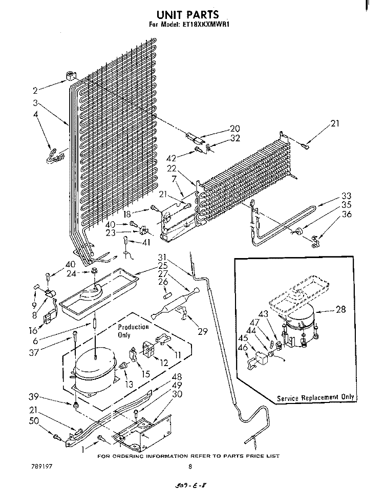 UNIT Diagram and Parts List for ET18XKXMWR1  Whirlpool Refrigerator