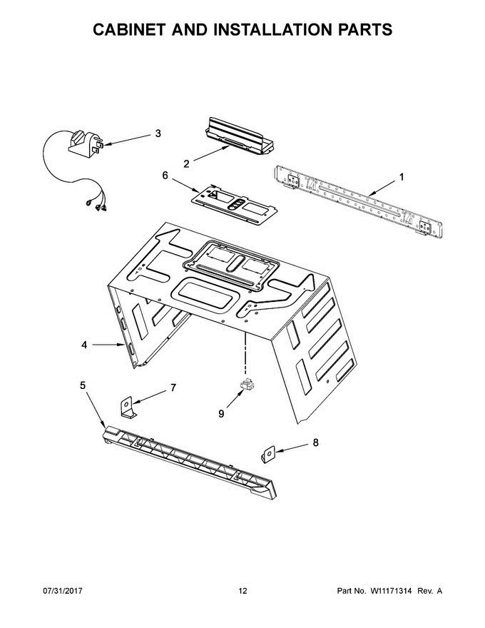 07 - Cabinet And Installation Parts Diagram and Parts List for  Whirlpool Microwave Oven Combo