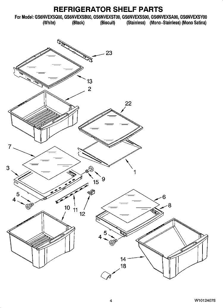 REFRIGERATOR SHELF PARTS Diagram and Parts List for GS6NVEXSB00  Whirlpool Refrigerator