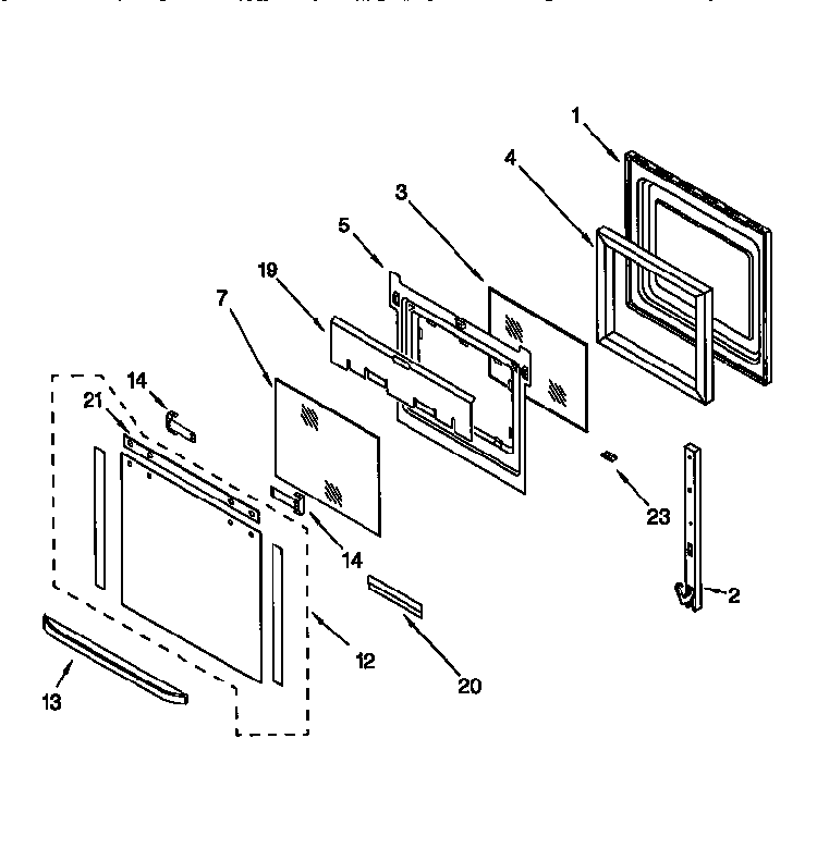 Oven Door Diagram and Parts List for KEBS277DBL3  KitchenAid Wall Oven
