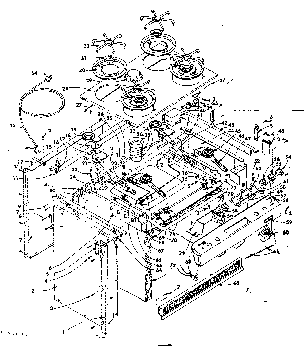 Top Section And Outer Body Diagram and Parts List for 1553567292  Kenmore Range