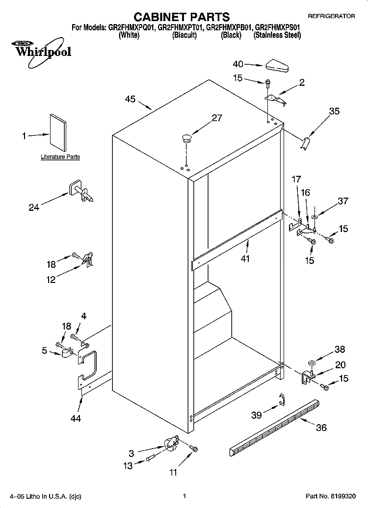 CABINET PARTS Diagram and Parts List for GR2FHMXPQ01  Whirlpool Refrigerator
