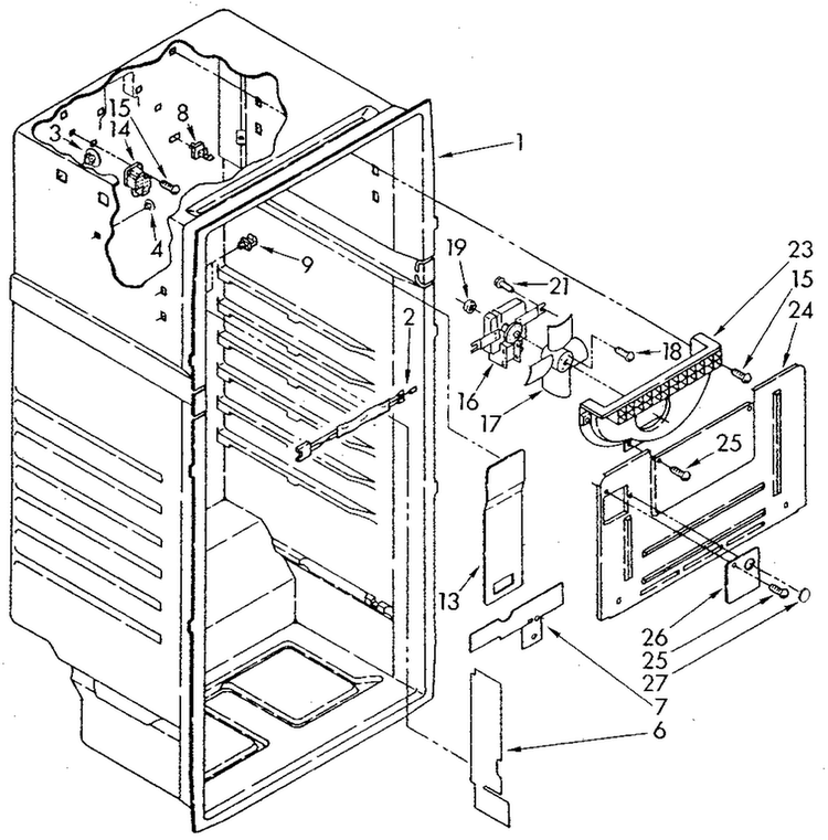 Liner Diagram and Parts List for ET18JKXSF05  Whirlpool Refrigerator