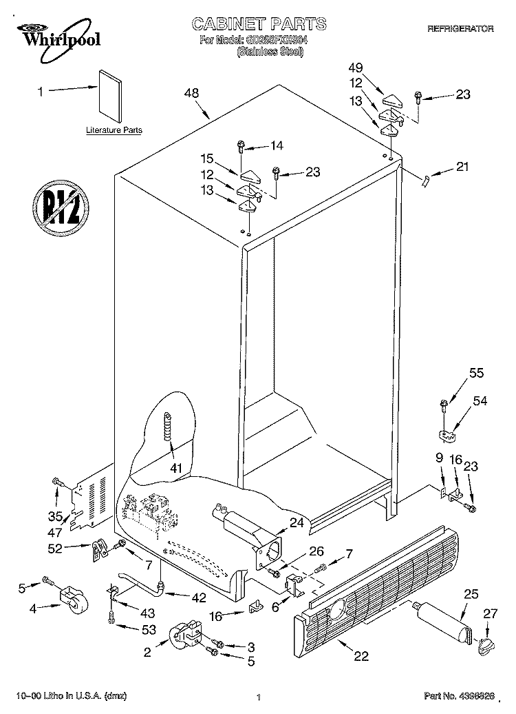 CABINET, LITERATURE Diagram and Parts List for GD25SFXHS04  Whirlpool Refrigerator