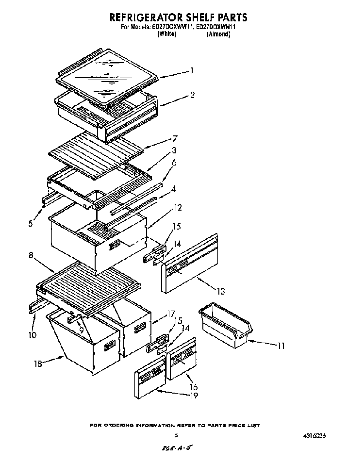 Refrigerator Shelf Diagram and Parts List for ED27DQZWN11  Whirlpool Refrigerator