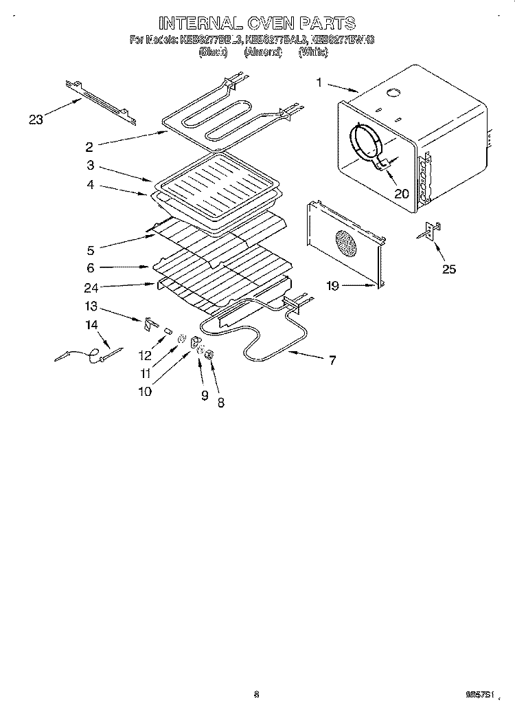 INTERNAL OVEN Diagram and Parts List for KEBS277BBL3  KitchenAid Wall Oven