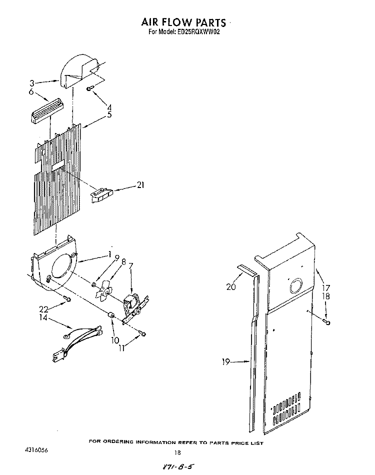 AIR FLOW Diagram and Parts List for ED25RQXWW02  Whirlpool Refrigerator