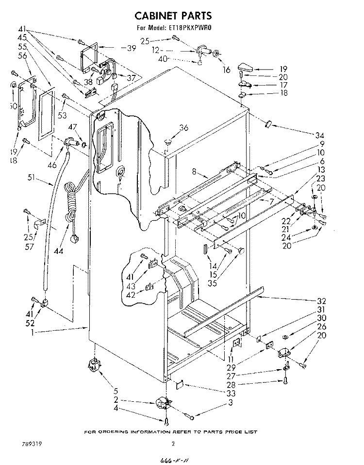 CABINET Diagram and Parts List for ET18PKXPWR0  Whirlpool Refrigerator