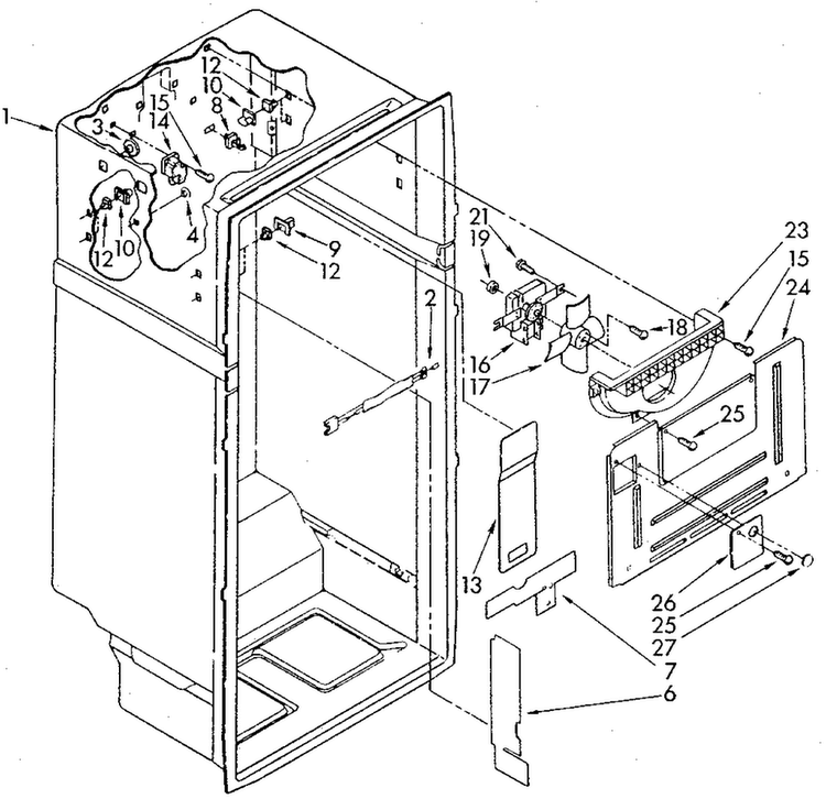 Liner Diagram and Parts List for ET18GKXSF04  Whirlpool Refrigerator