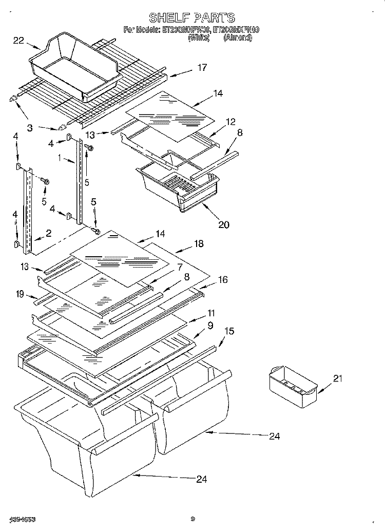 SHELF Diagram and Parts List for ET20GMXFW00  Whirlpool Refrigerator