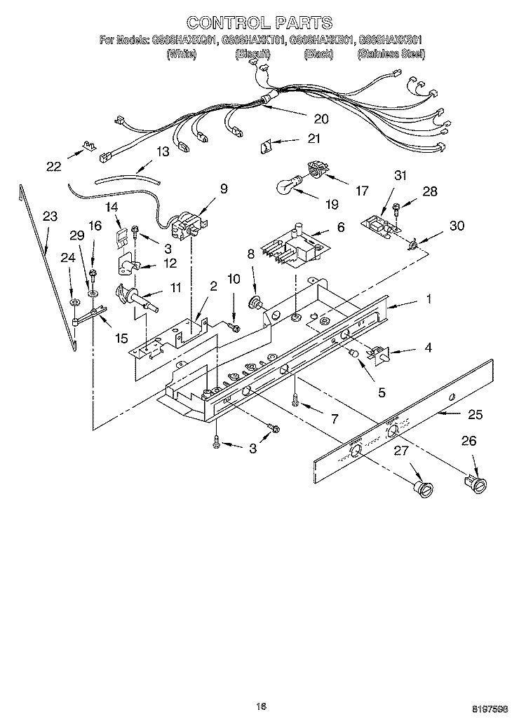 CONTROL Diagram and Parts List for GS6SHAXKQ01  Whirlpool Refrigerator