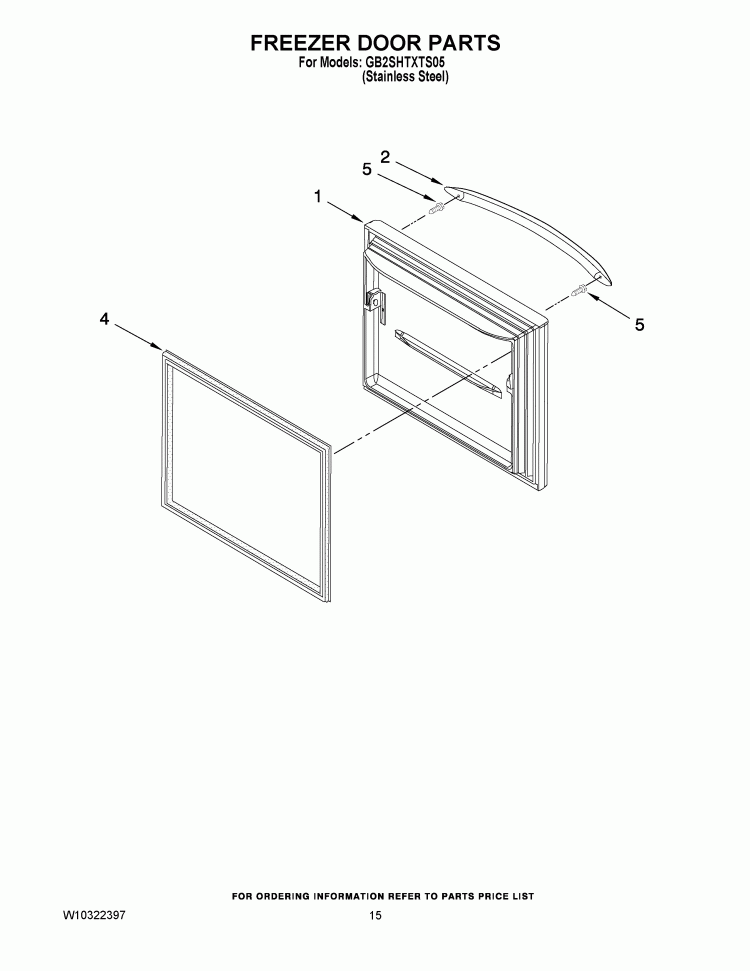 FREEZER DOOR PARTS Diagram and Parts List for GB2SHTXTS05  Whirlpool Refrigerator