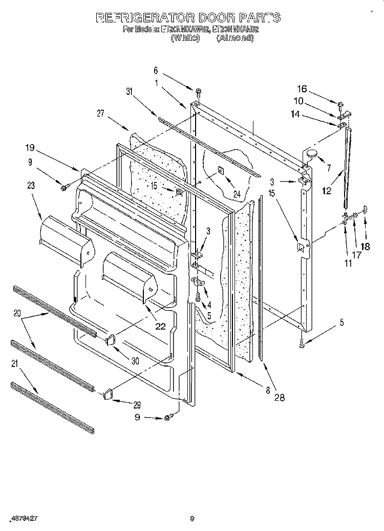 REFRIGERATOR DOOR Diagram and Parts List for ET20NMXAN02  Whirlpool Refrigerator