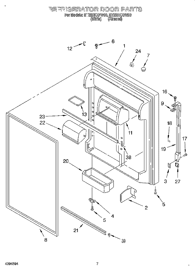 REFRIGERATOR DOOR Diagram and Parts List for ET22DKXFW00  Whirlpool Refrigerator