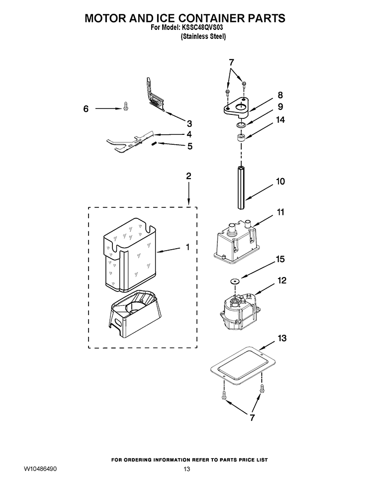 MOTOR AND ICE CONTAINER PARTS Diagram and Parts List for  KitchenAid Refrigerator
