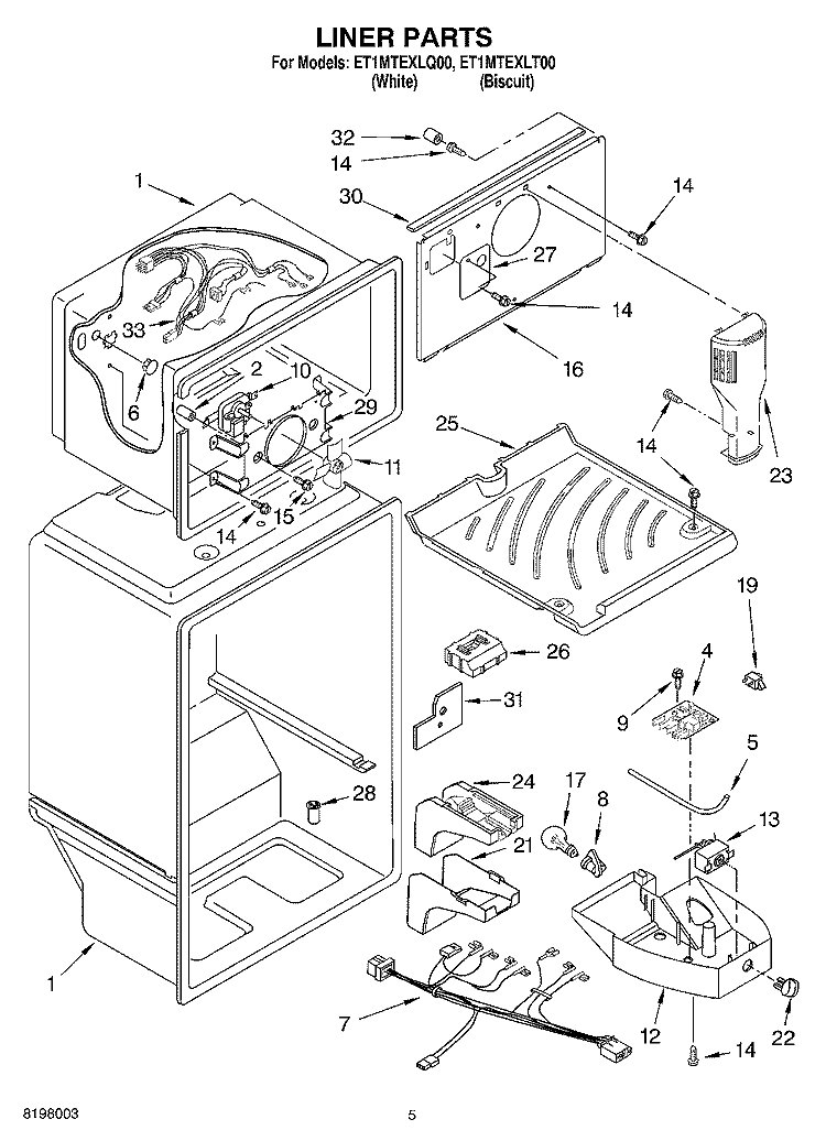LINER Diagram and Parts List for ET1MTEXLQ00  Whirlpool Refrigerator