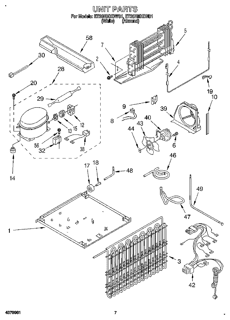 UNIT Diagram and Parts List for ET20NMXDN01  Whirlpool Refrigerator