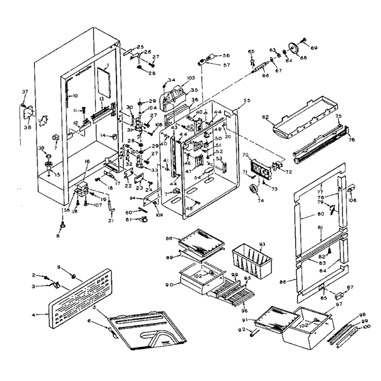 Refrigerator Cabinet Parts Diagram and Parts List for 106U18GIML  Kenmore Refrigerator
