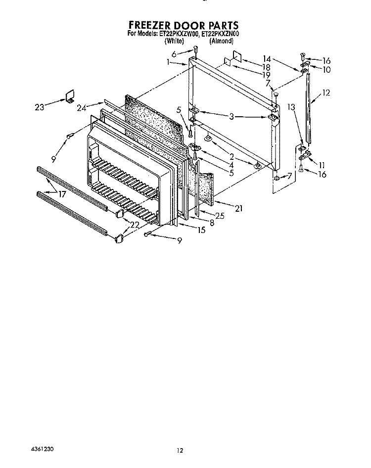 FREEZER DOOR Diagram and Parts List for ET22PKXZN00  Whirlpool Refrigerator