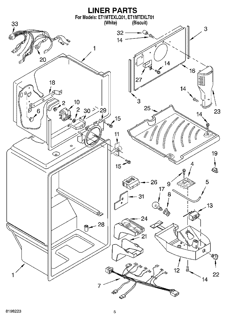 LINER Diagram and Parts List for ET1MTEXLQ01  Whirlpool Refrigerator