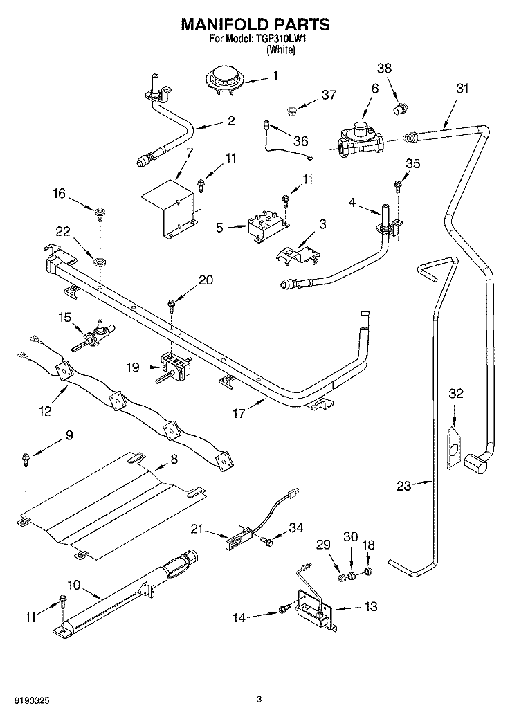 MANIFOLD PARTS Diagram and Parts List for TGP310LW1  Estate Range