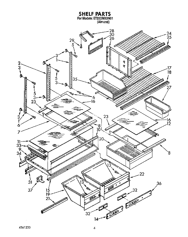 SHELF, LIT/OPTIONAL Diagram and Parts List for ET25DMXXN01  Whirlpool Refrigerator