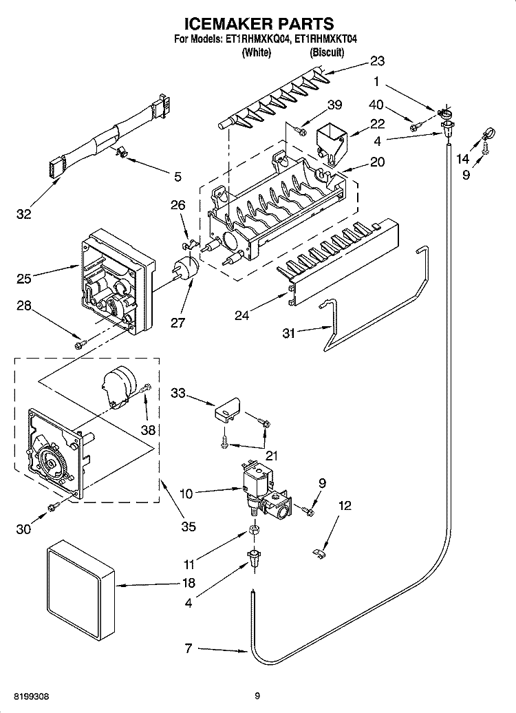 ICEMAKER PARTS Diagram and Parts List for ET1RHMXKQ04  Whirlpool Refrigerator