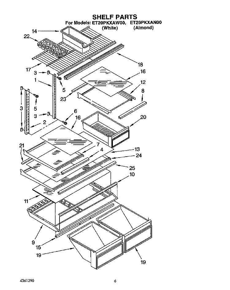 SHELF Diagram and Parts List for ET20PKXAN00  Whirlpool Refrigerator