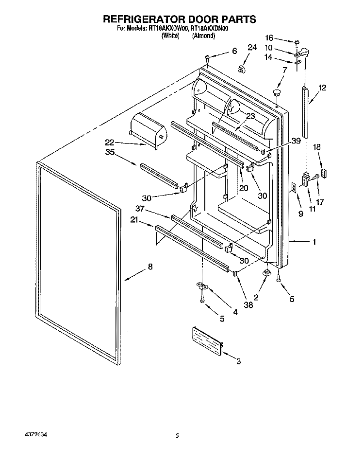 REFRIGERATOR DOOR Diagram and Parts List for  Roper Refrigerator