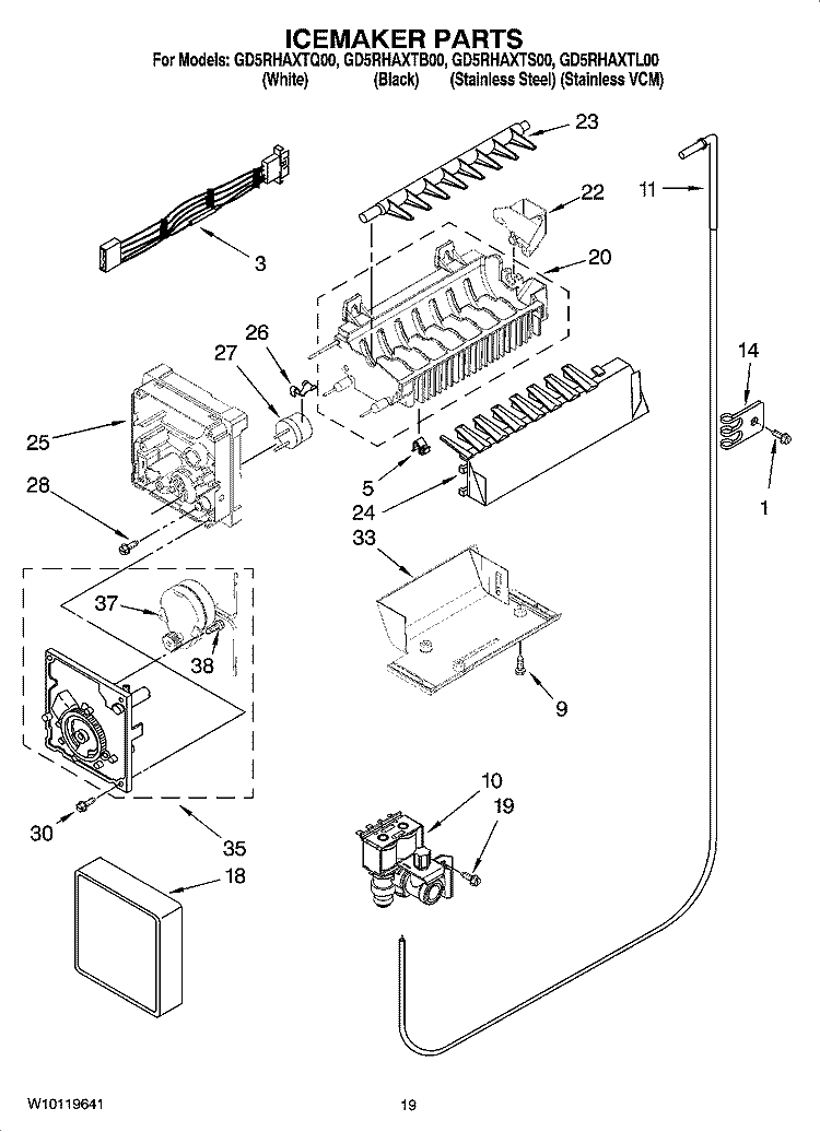ICEMAKER PARTS, OPTIONAL PARTS (NOT INCLUDED) Diagram and Parts List for GD5RHAXTQ00  Whirlpool Refrigerator