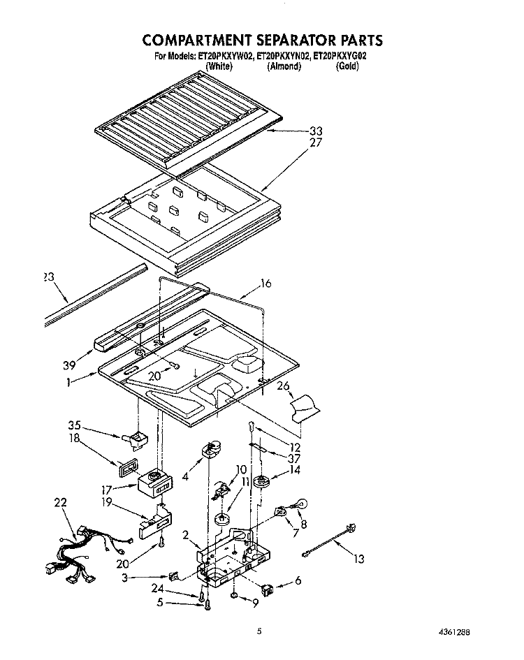 COMPARTMENT SEPARATOR Diagram and Parts List for ET20PKXYG02  Whirlpool Refrigerator