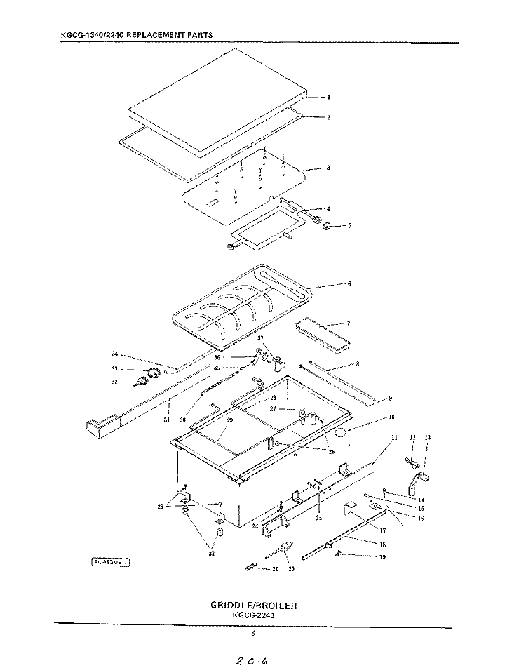GRIDDLE / BROILER Diagram and Parts List for  KitchenAid Cooktop