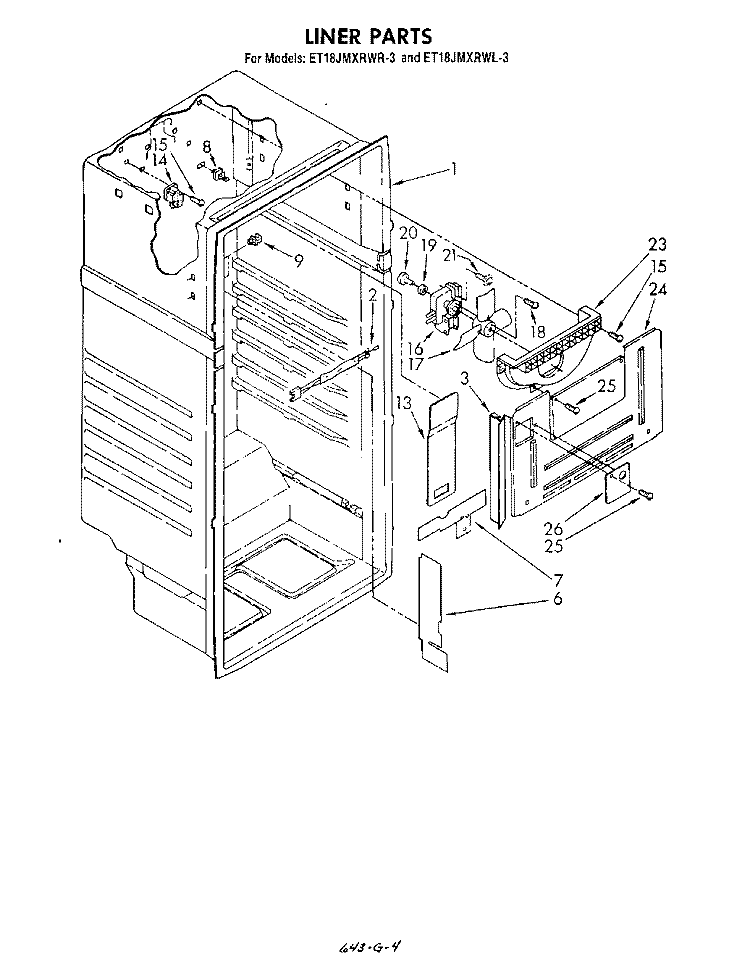 LINER Diagram and Parts List for ET18JMXRWR3  Whirlpool Refrigerator