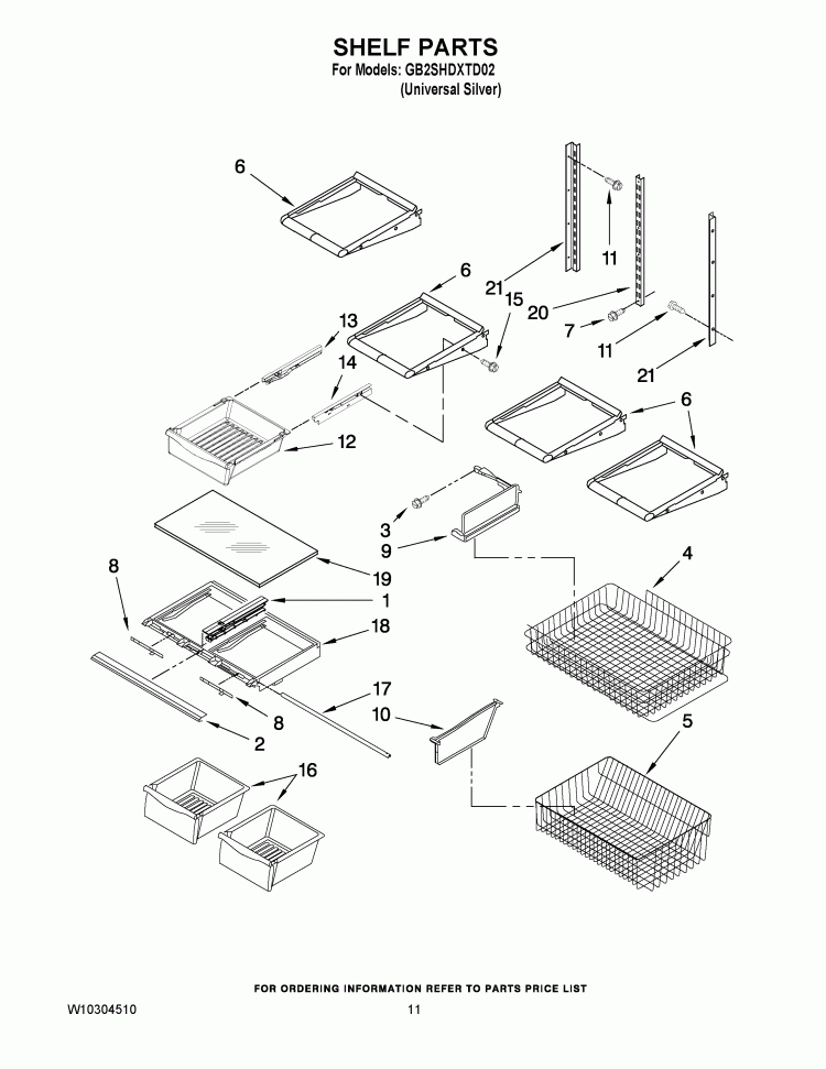 SHELF PARTS Diagram and Parts List for GB2SHDXTD02  Whirlpool Refrigerator