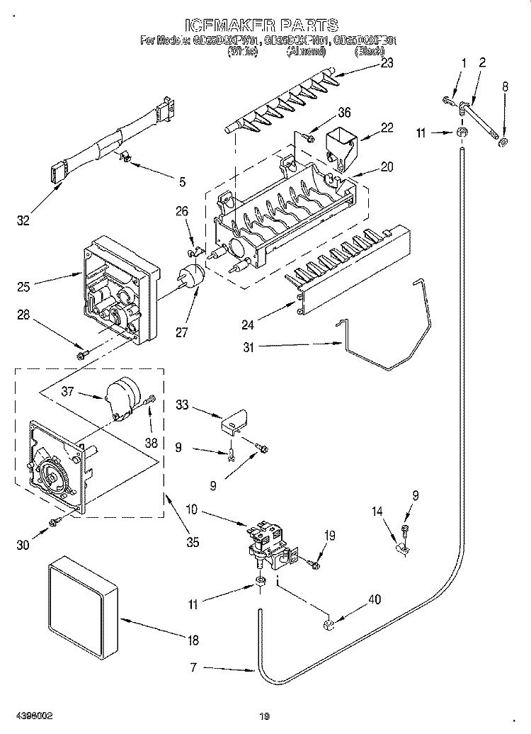 ICEMAKER Diagram and Parts List for GD25DQXFB01  Whirlpool Refrigerator