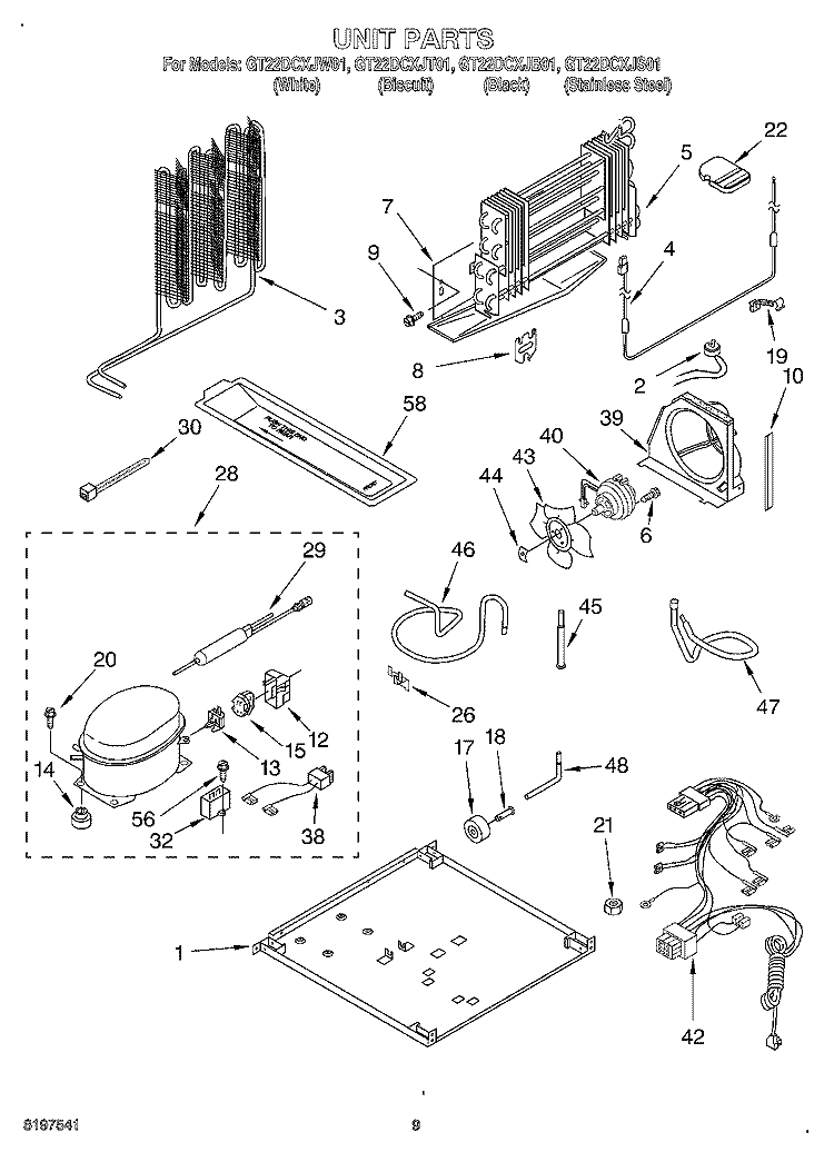 UNIT Diagram and Parts List for GT22DCXJB01  Whirlpool Refrigerator