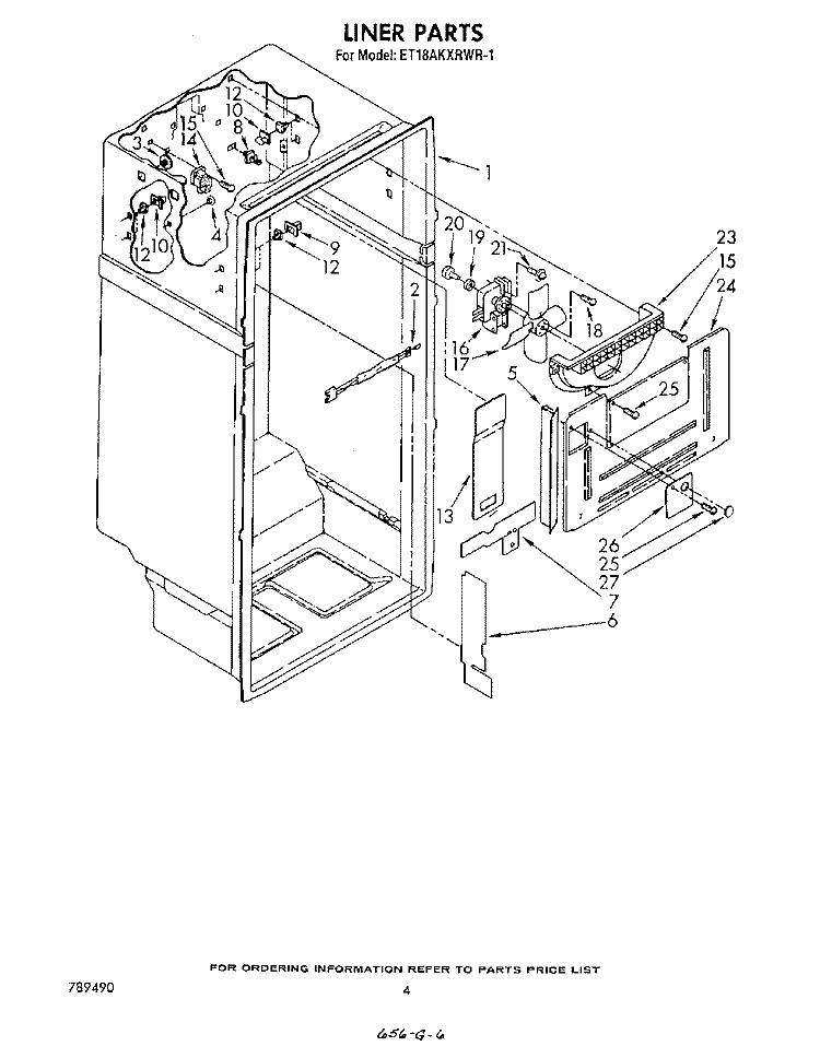 LINER Diagram and Parts List for ET18AKXRWR1  Whirlpool Refrigerator
