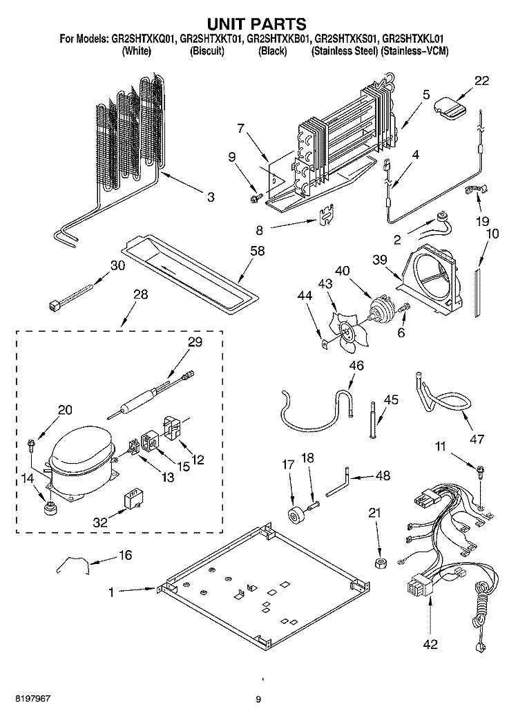 UNIT Diagram and Parts List for GR2SHTXKB01  Whirlpool Refrigerator