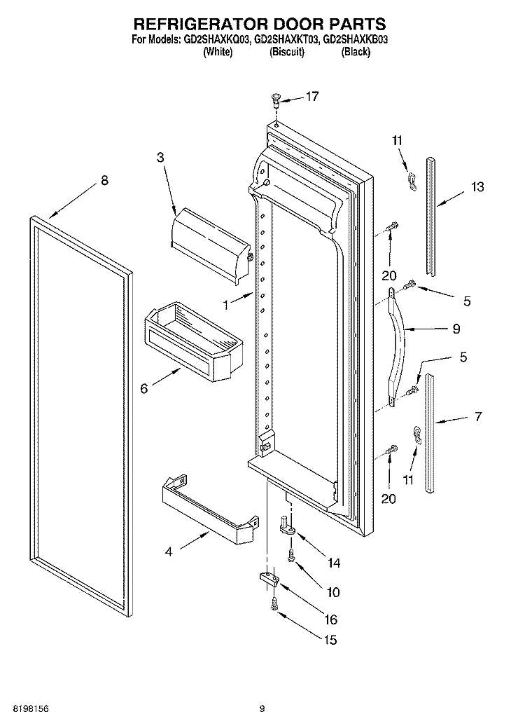 REFRIGERATOR DOOR Diagram and Parts List for GD2SHAXKT03  Whirlpool Refrigerator