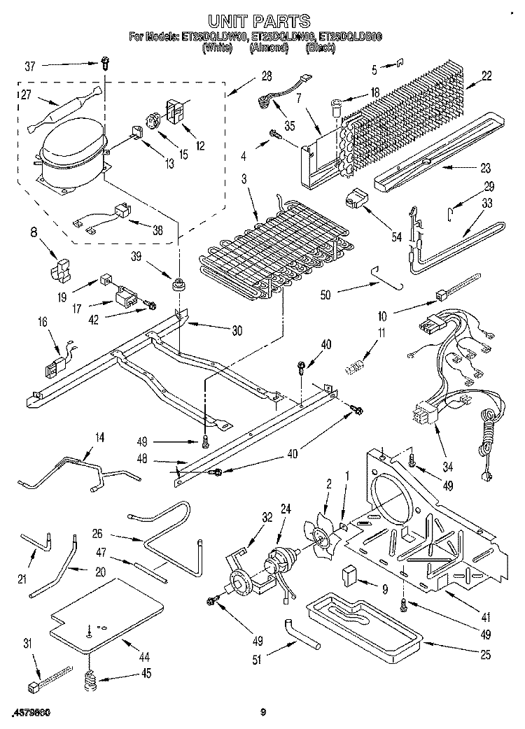 UNIT Diagram and Parts List for ET25DQLDB00  Whirlpool Refrigerator