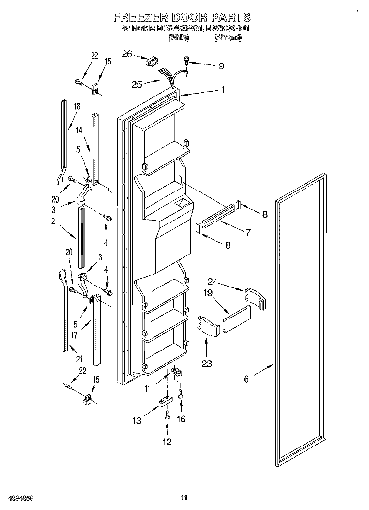 FREEZER DOOR Diagram and Parts List for ED25RQXFW01  Whirlpool Refrigerator