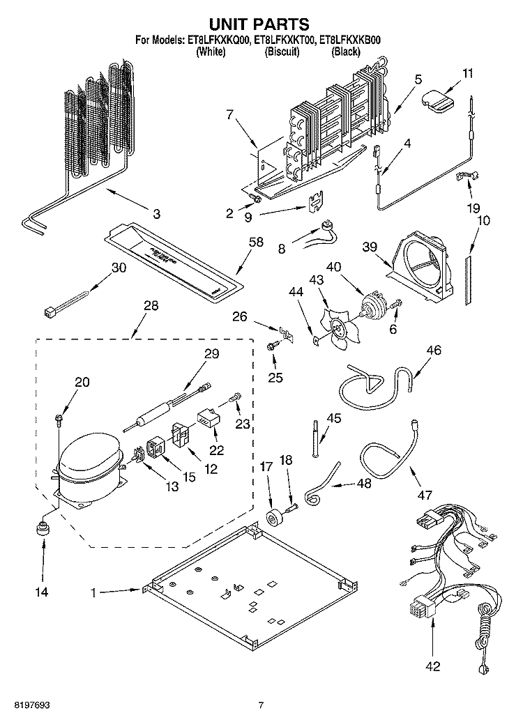 UNIT Diagram and Parts List for ET8LFKXKB00  Whirlpool Refrigerator