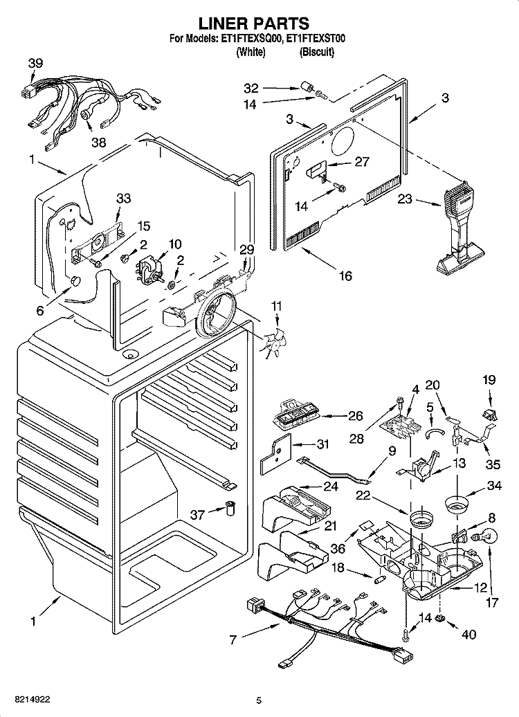 LINER PARTS Diagram and Parts List for ET1FTEXSQ00  Whirlpool Refrigerator